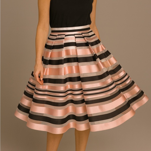 Pink Tartan Satin Stripe Full Skirt - Picture 1 of 12